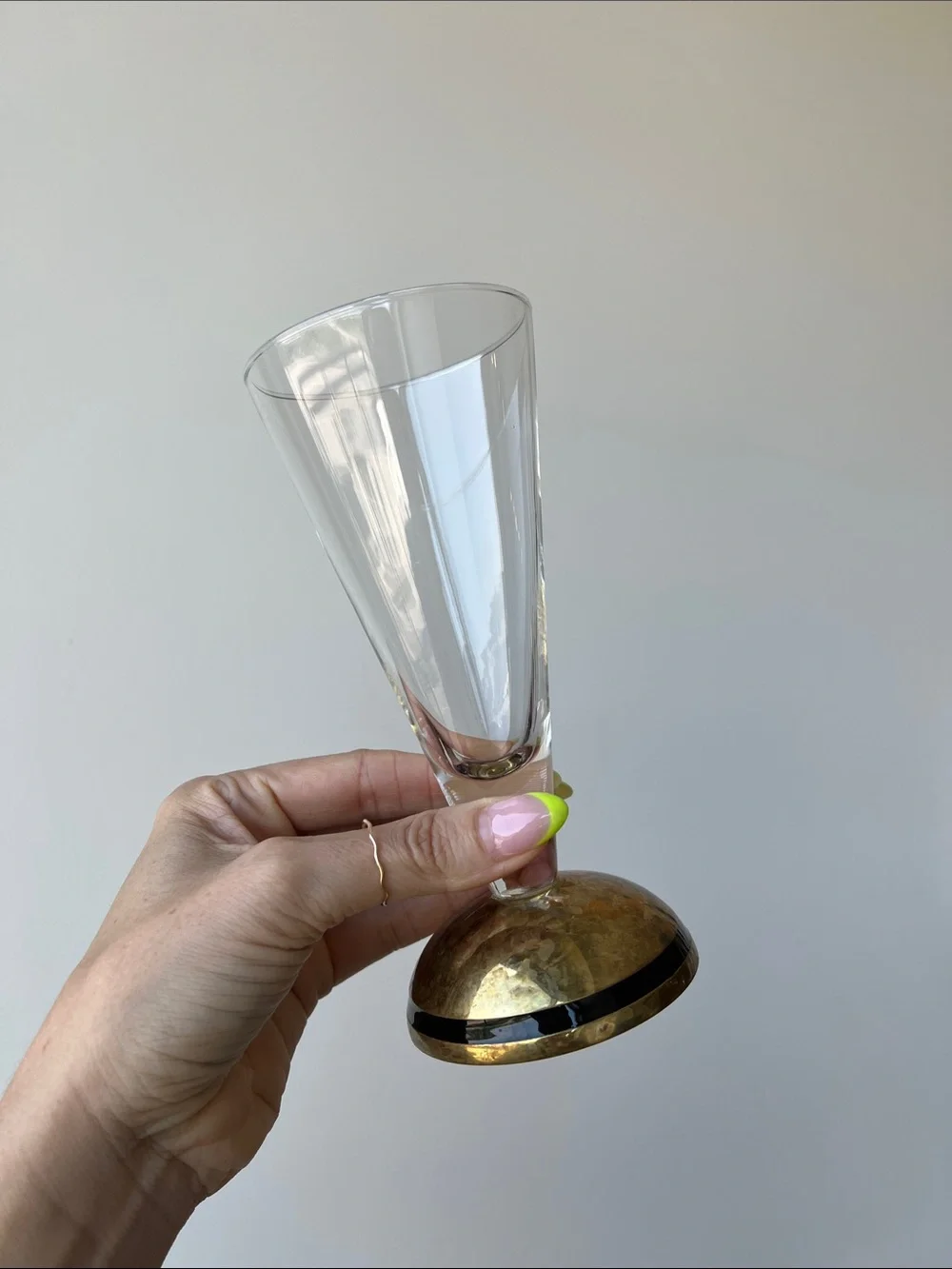 Pier 1 Handblown Glass Brass Cocktail Glasses Set of 4 Vintage